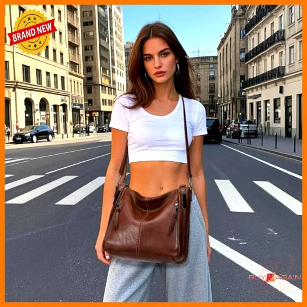 Large PU Leather Hobo Bag Adjustable Strap Multiple Pockets Tote Crossbody